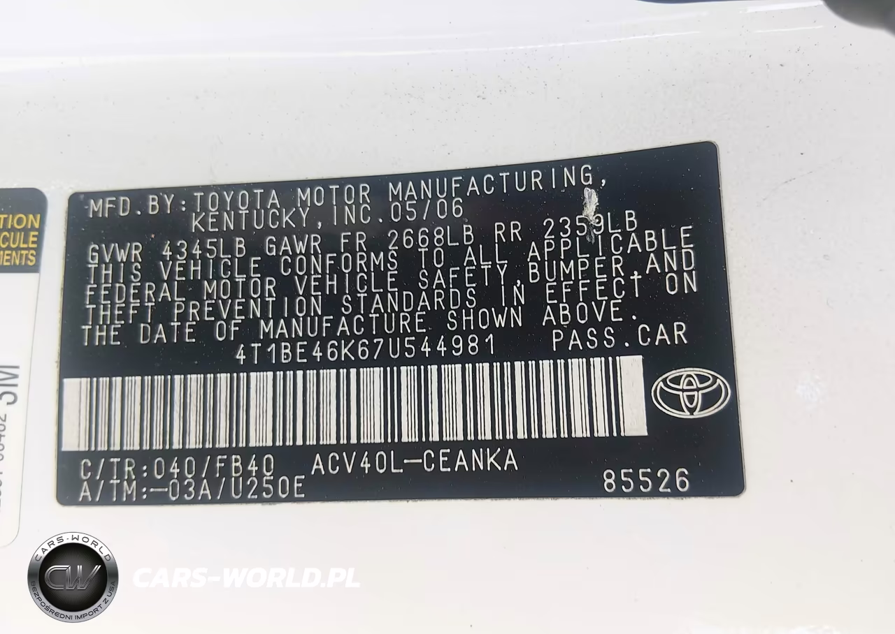 2007 Toyota Camry Le VIN:4T1BE46K67U544981 - 9