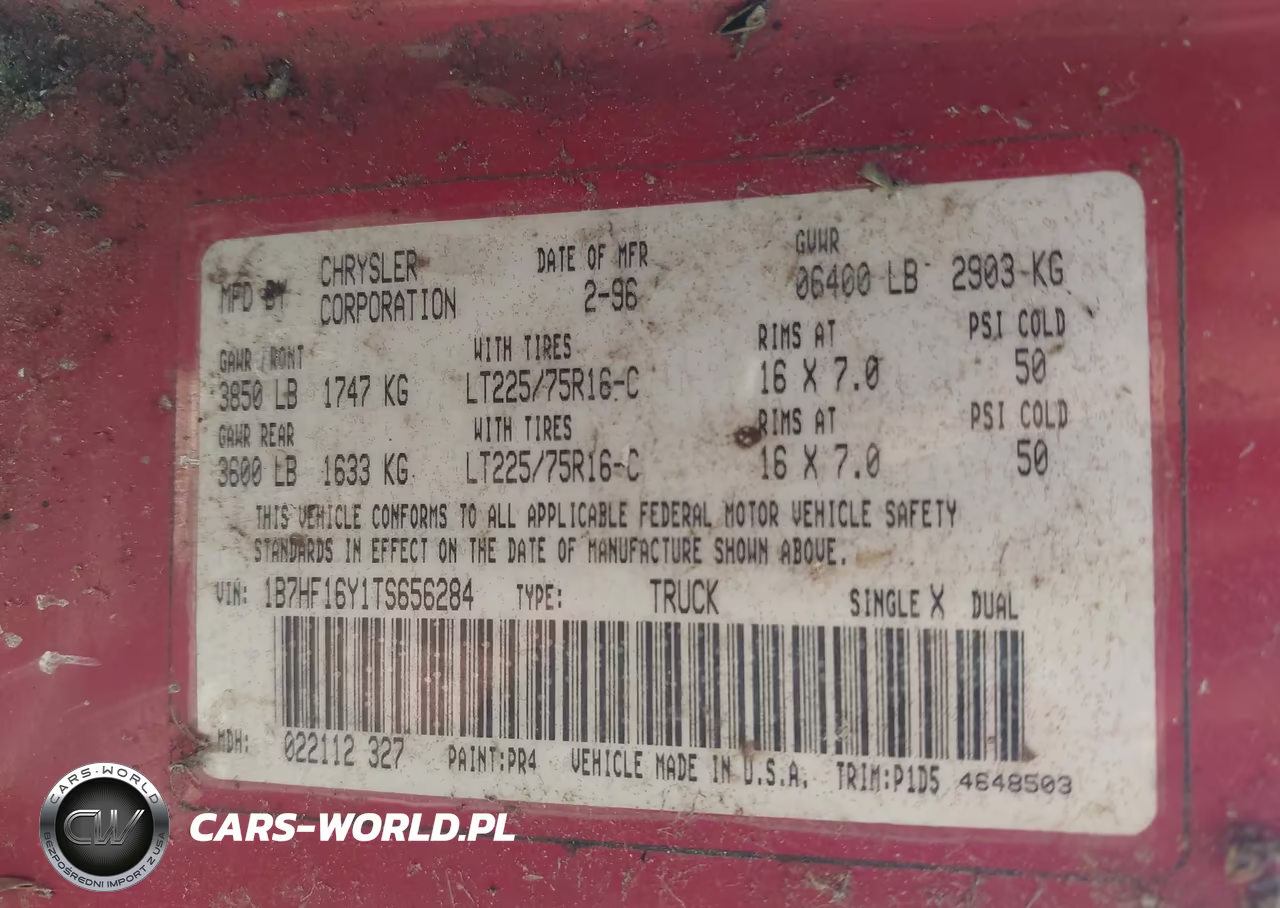 1996 Dodge Ram 1500 VIN:1B7HF16Y1TS656284 - 9