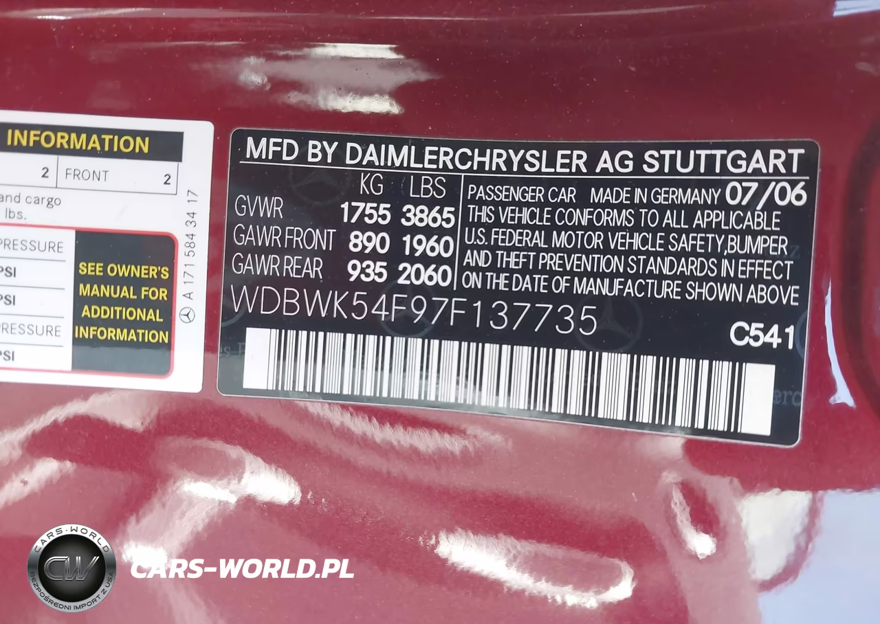 2007 Mercedes-Benz Slk 280 VIN:WDBWK54F97F137735 - 9