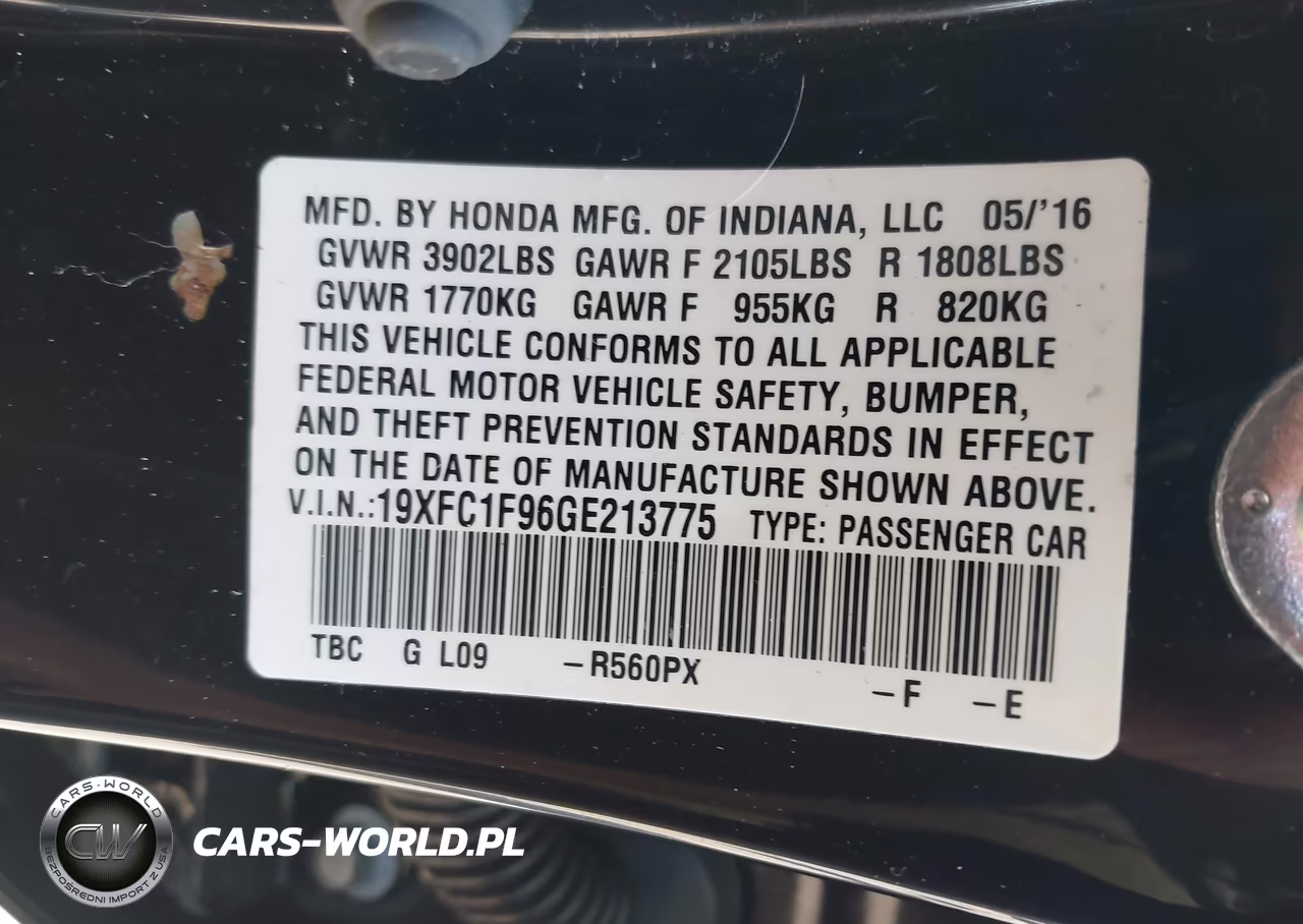 2016 Honda Civic Touring VIN:19XFC1F96GE213775 - 9