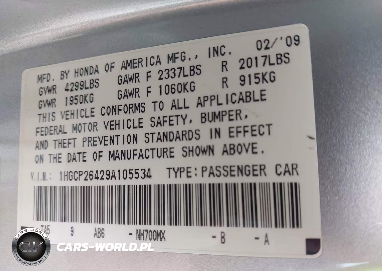 2009 Honda Accord 2.4 Lx-P VIN:1HGCP26429A105534 - 9
