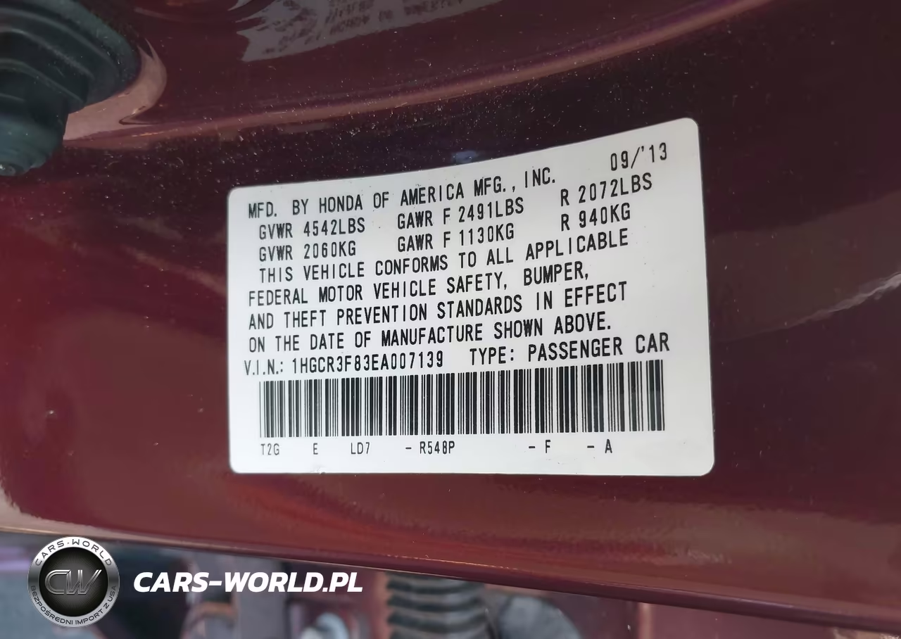 2014 Honda Accord Ex-L V-6 VIN:1HGCR3F83EA007139 - 9