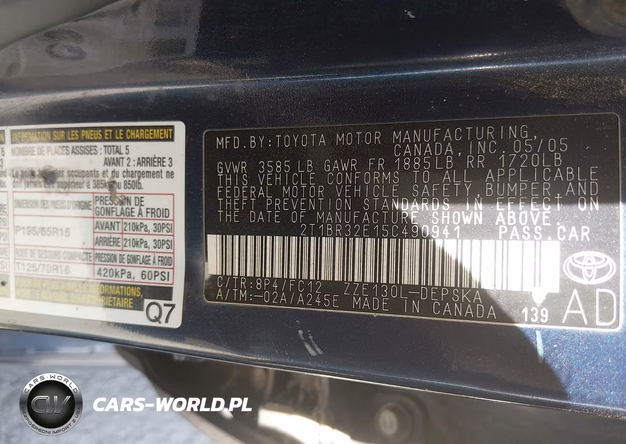 2005 Toyota Corolla S VIN:2T1BR32E15C490941 - 9