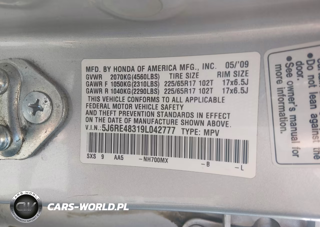 2009 Honda Cr-V Lx VIN:5J6RE48319L042777 - 9