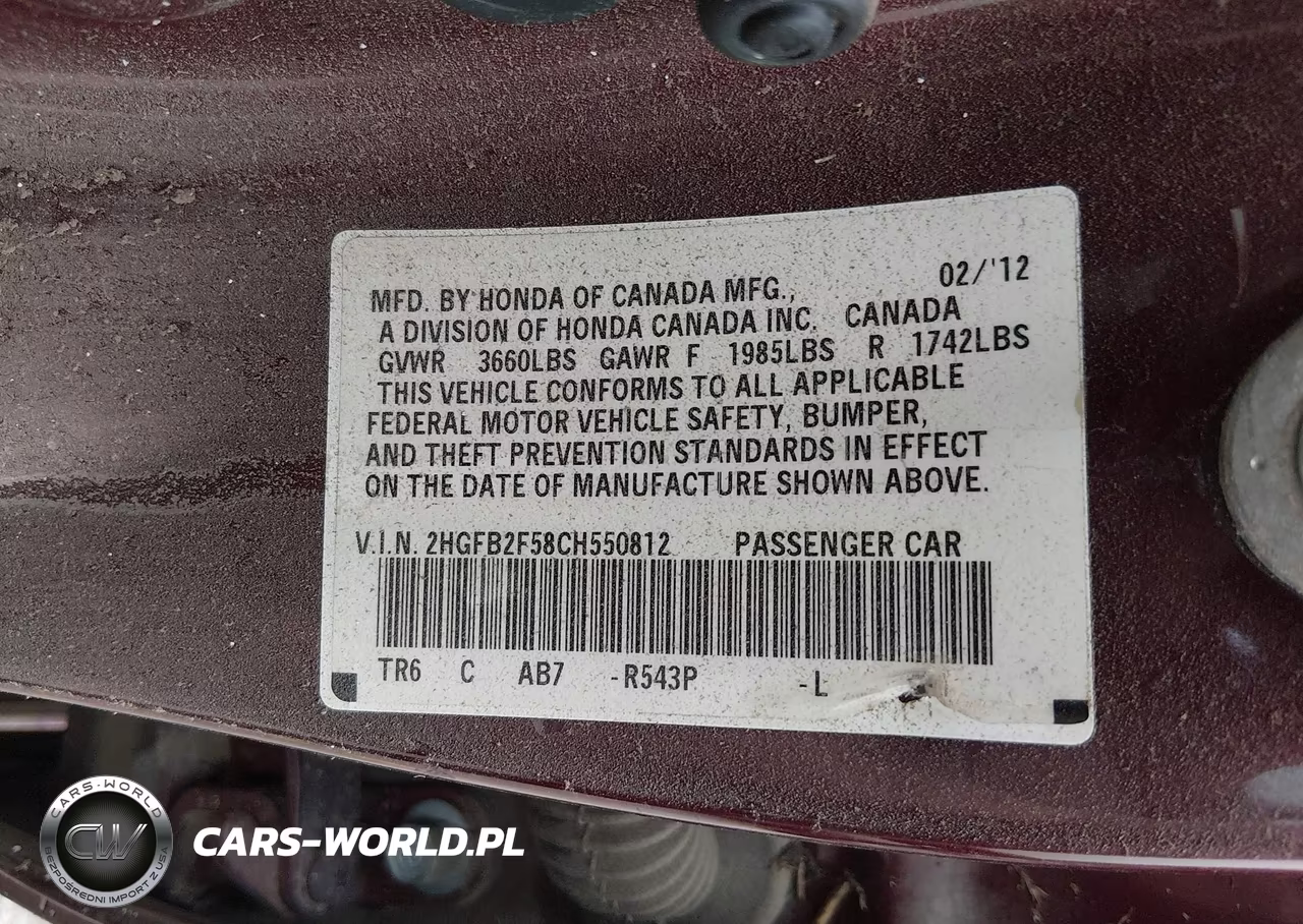 2012 Honda Civic Lx VIN:2HGFB2F58CH550812 - 9