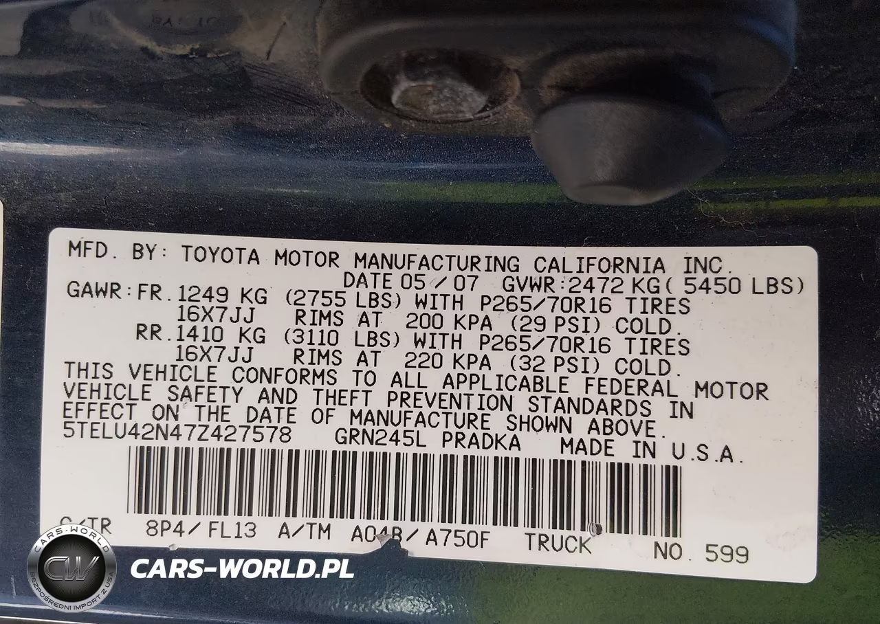 2007 Toyota Tacoma Base V6 VIN:5TELU42N47Z427578 - 9