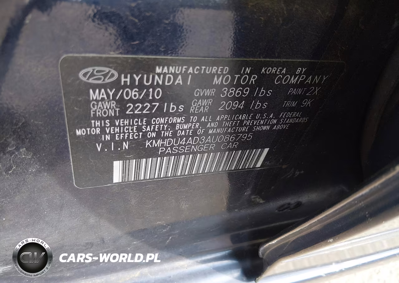 2010 Hyundai Elantra Gls VIN:KMHDU4AD3AU086795 - 9