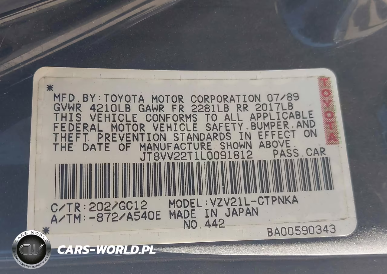 1990 Lexus Es 250-250 Se-R VIN:JT8VV22T1L0091812 - 9