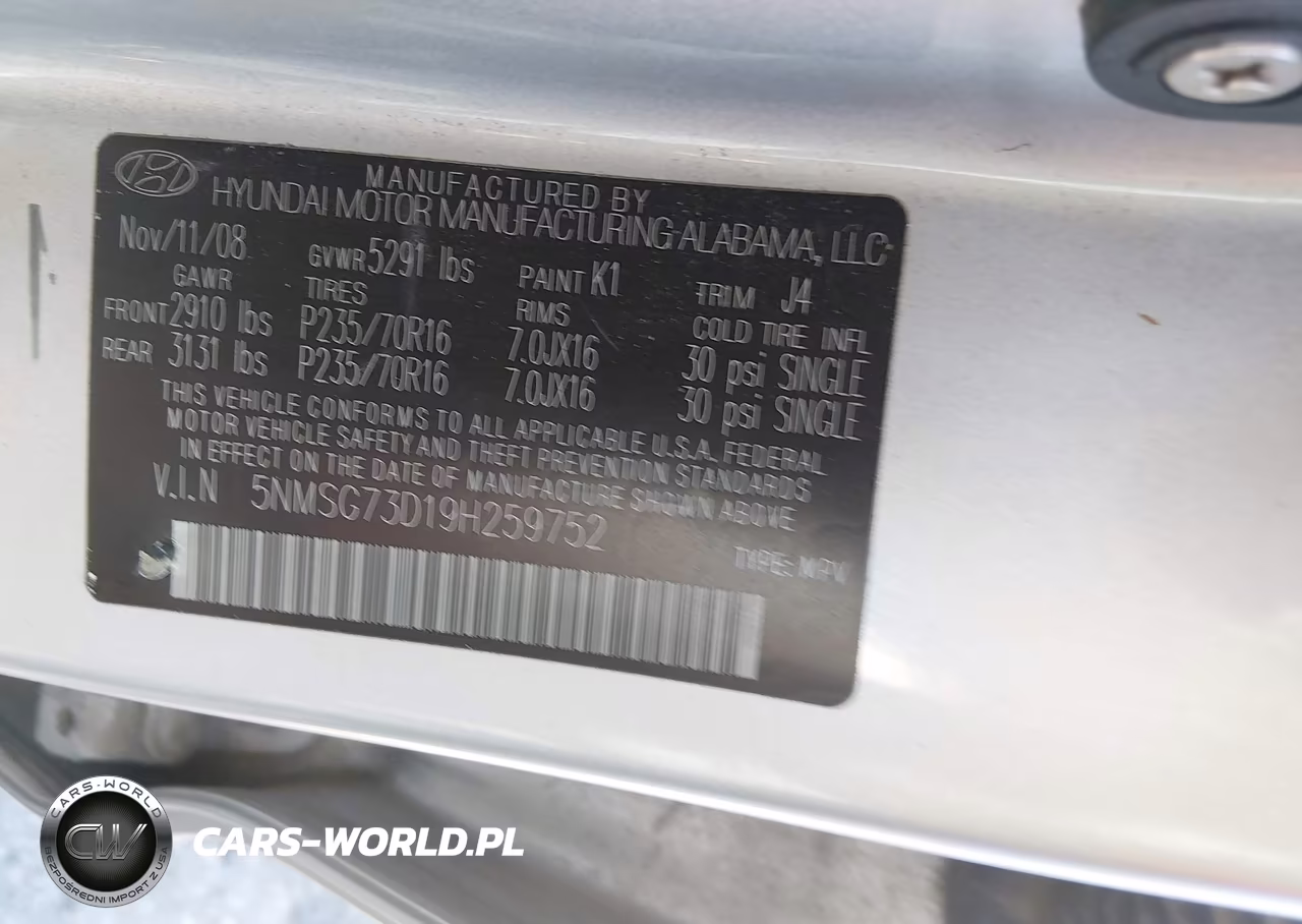 2009 Hyundai Santa Fe Gls VIN:5NMSG73D19H259752 - 9