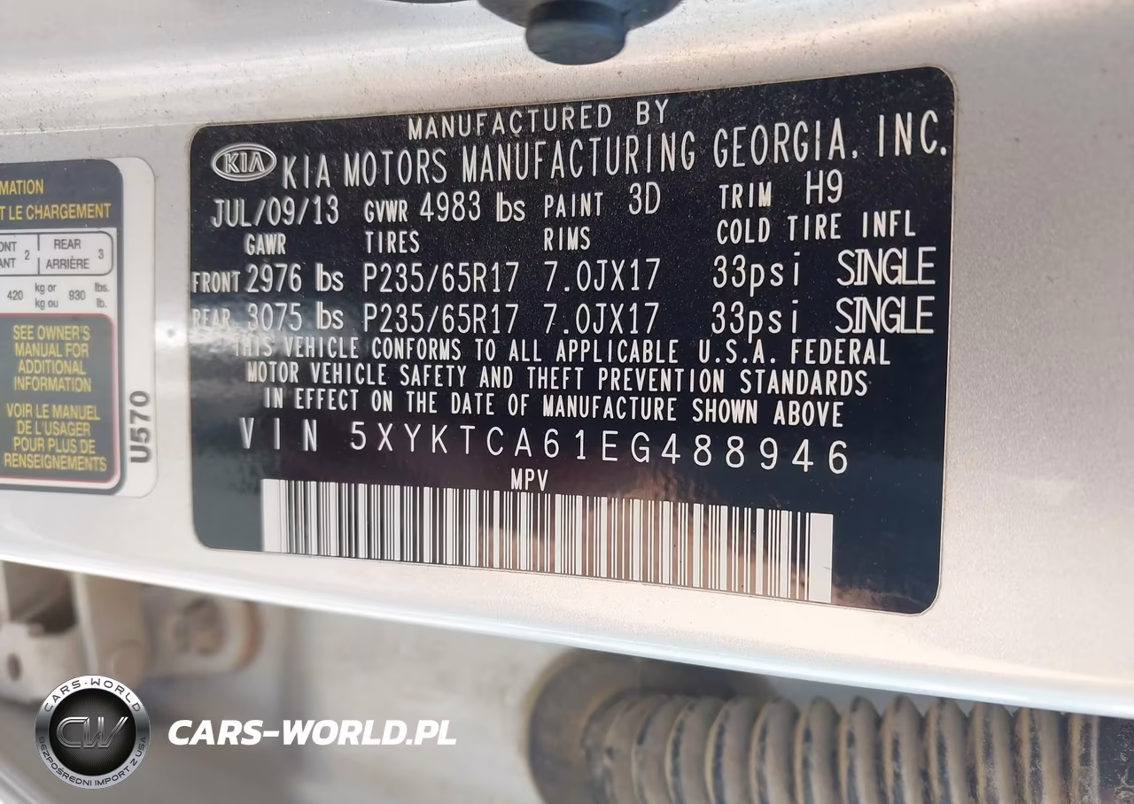 2014 Kia Sorento Lx VIN:5XYKTCA61EG488946 - 9