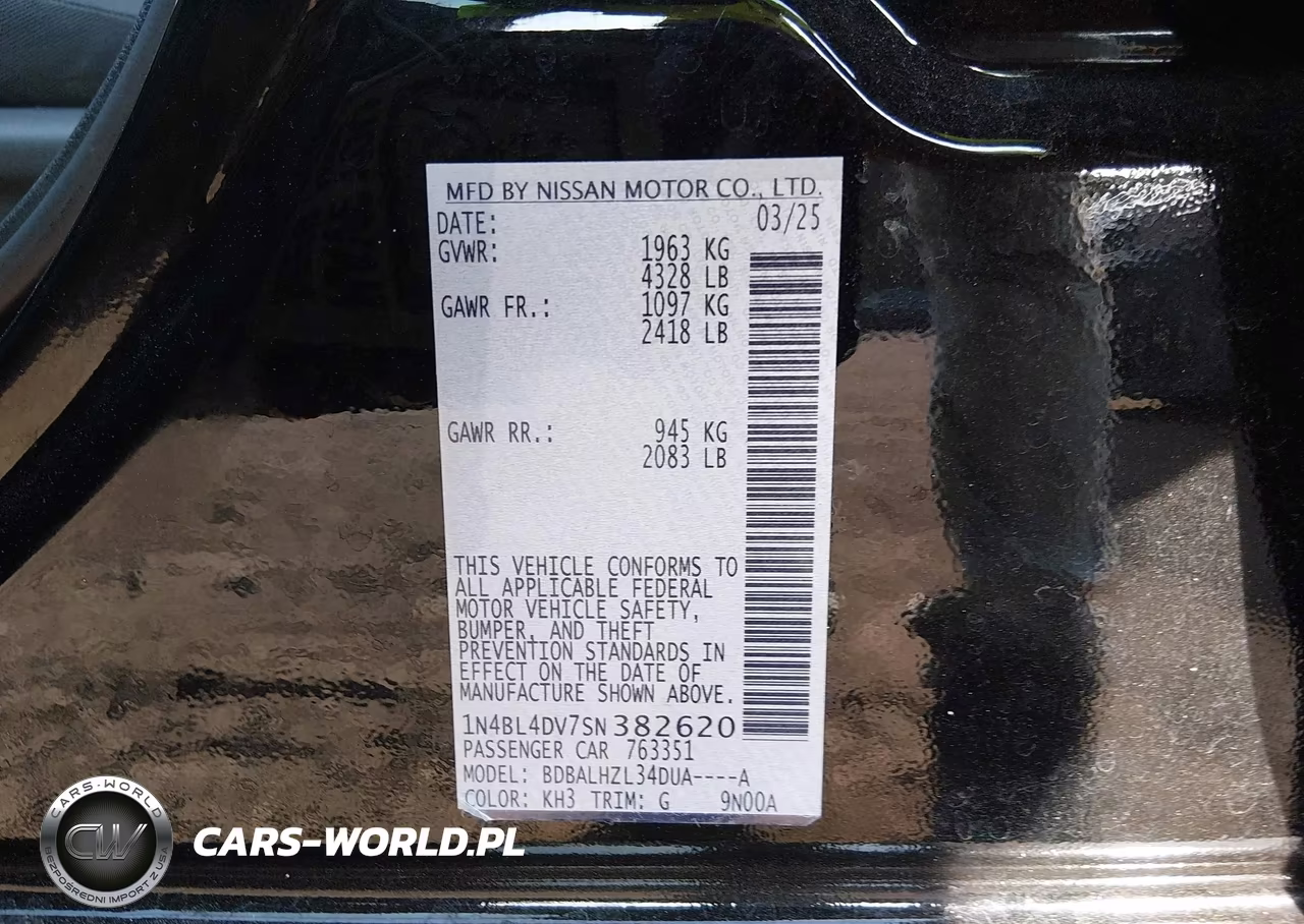 2025 Nissan Altima Sv Fwd VIN:1N4BL4DV7SN382620 - 9