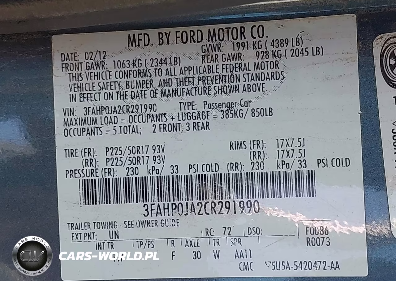 FORD FUSION SEL VIN:3FAHP0JA2CR291990 - 9