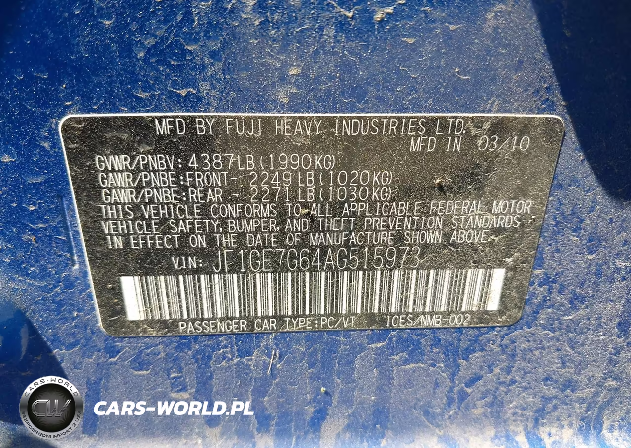 2010 Subaru Impreza Wrx VIN:JF1GE7G64AG515973 - 9