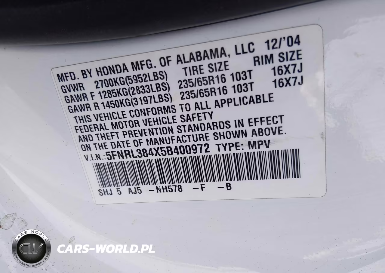 2005 Honda Odyssey Ex VIN:5FNRL384X5B400972 - 9