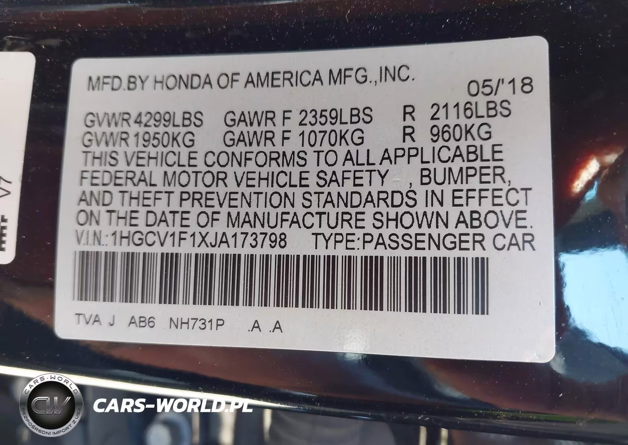 2018 Honda Accord Lx VIN:1HGCV1F1XJA173798 - 9