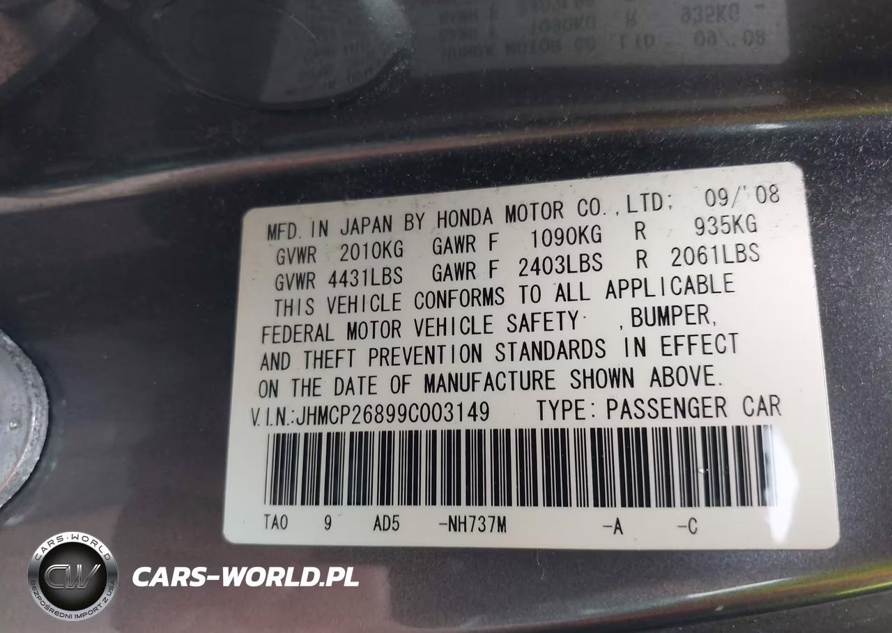 2009 Honda Accord 2.4 Ex-L VIN:JHMCP26899C003149 - 9