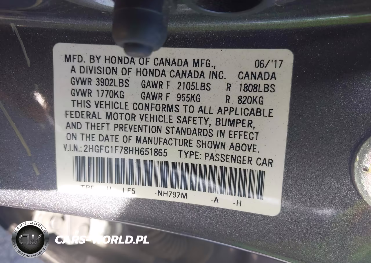 2017 Honda Civic Ex-L VIN:2HGFC1F78HH651865 - 9