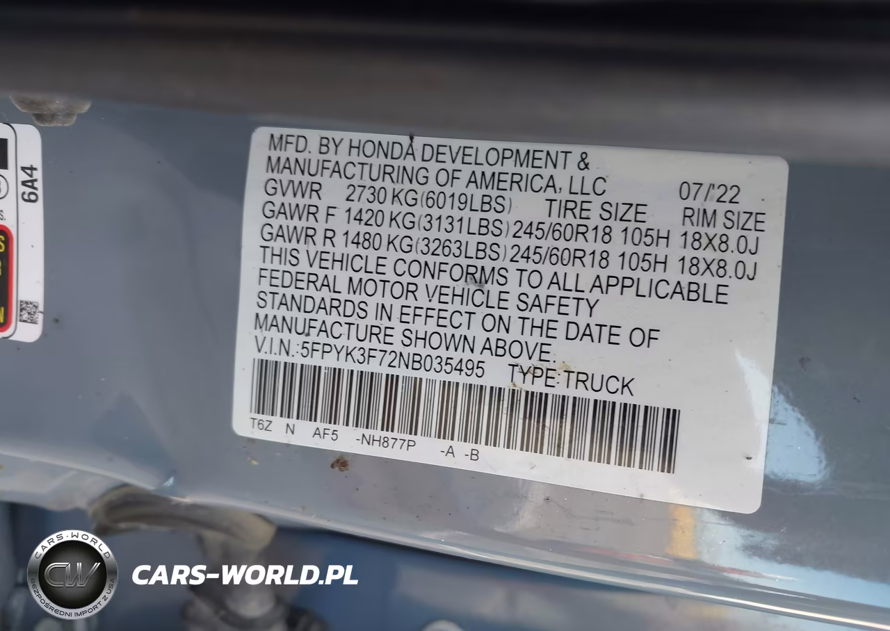 2022 Honda Ridgeline Rtl-E VIN:5FPYK3F72NB035495 - 9