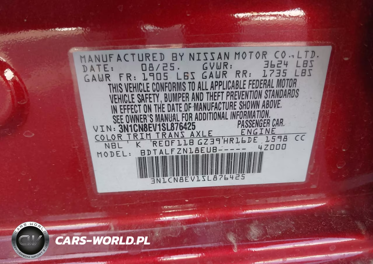 2025 Nissan Versa 1.6 Sv VIN:3N1CN8EV1SL876425 - 9