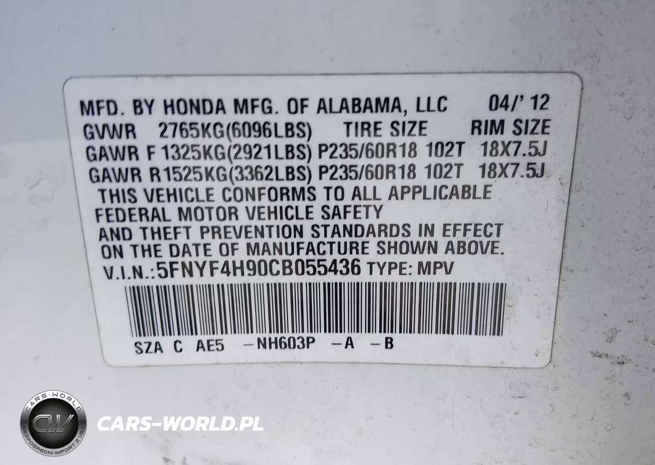 2012 Honda Pilot Touring VIN:5FNYF4H90CB055436 - 9