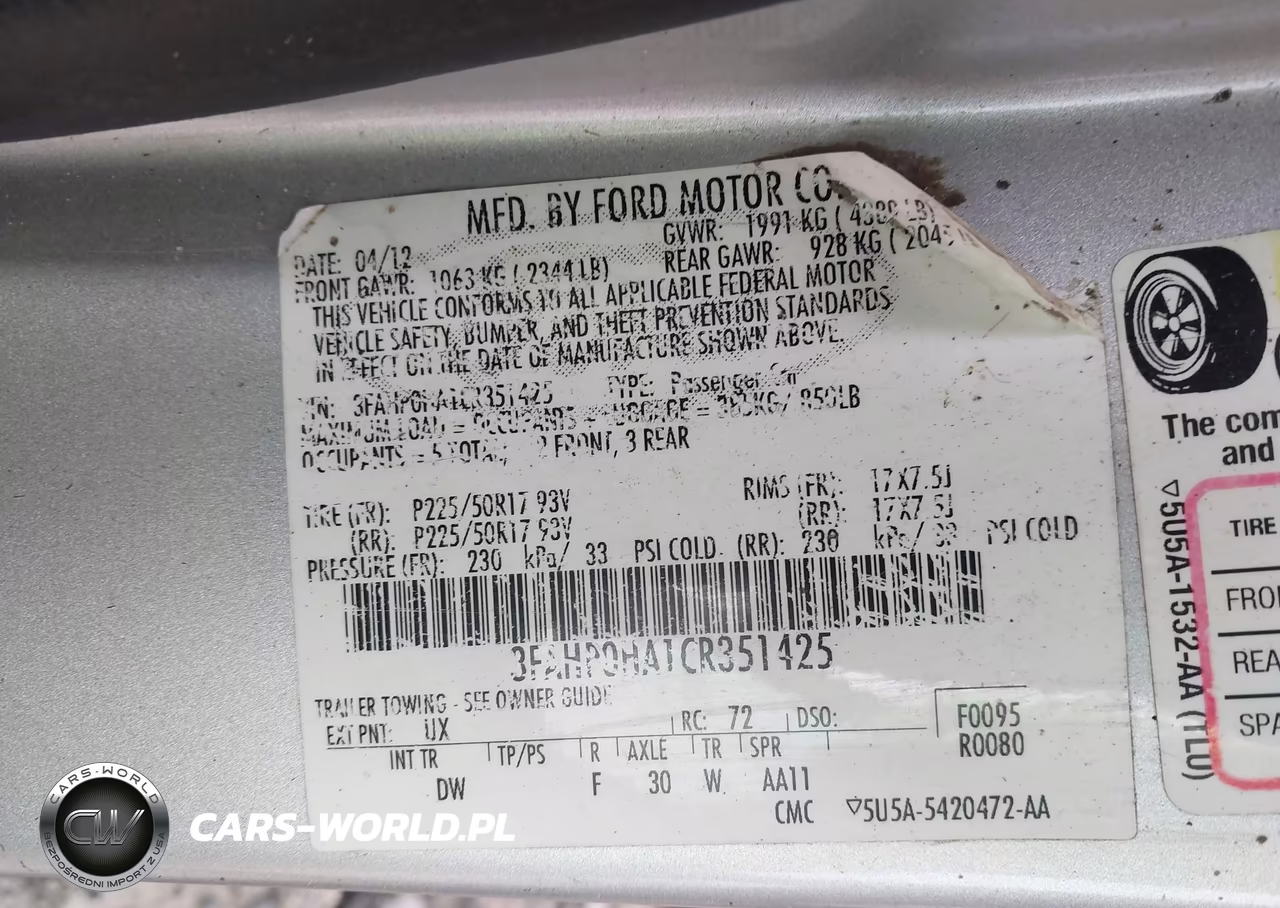 2012 Ford Fusion Se VIN:3FAHP0HA1CR351425 - 9