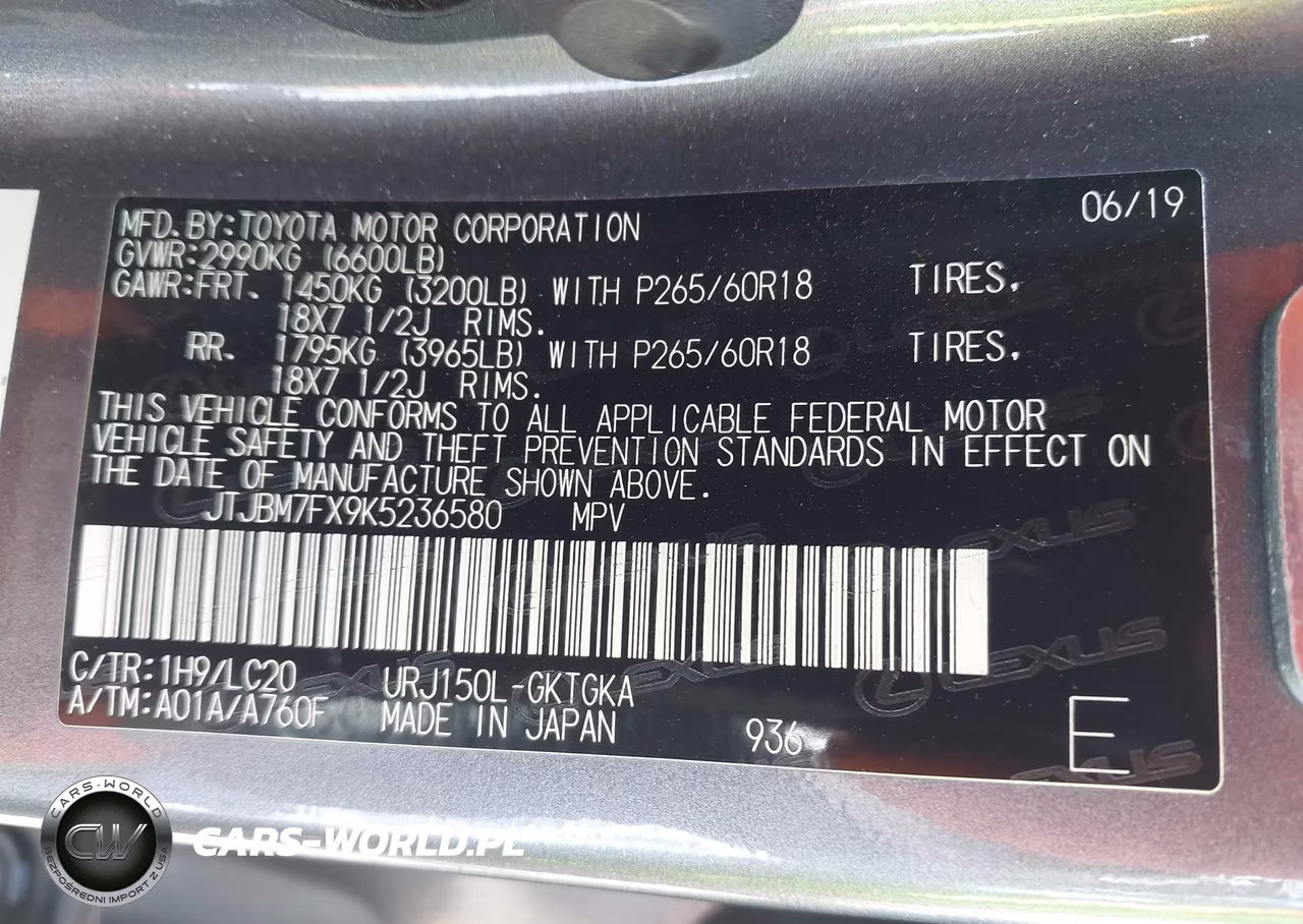 2019 Lexus Gx 460 Premium VIN:JTJBM7FX9K5236580 - 9