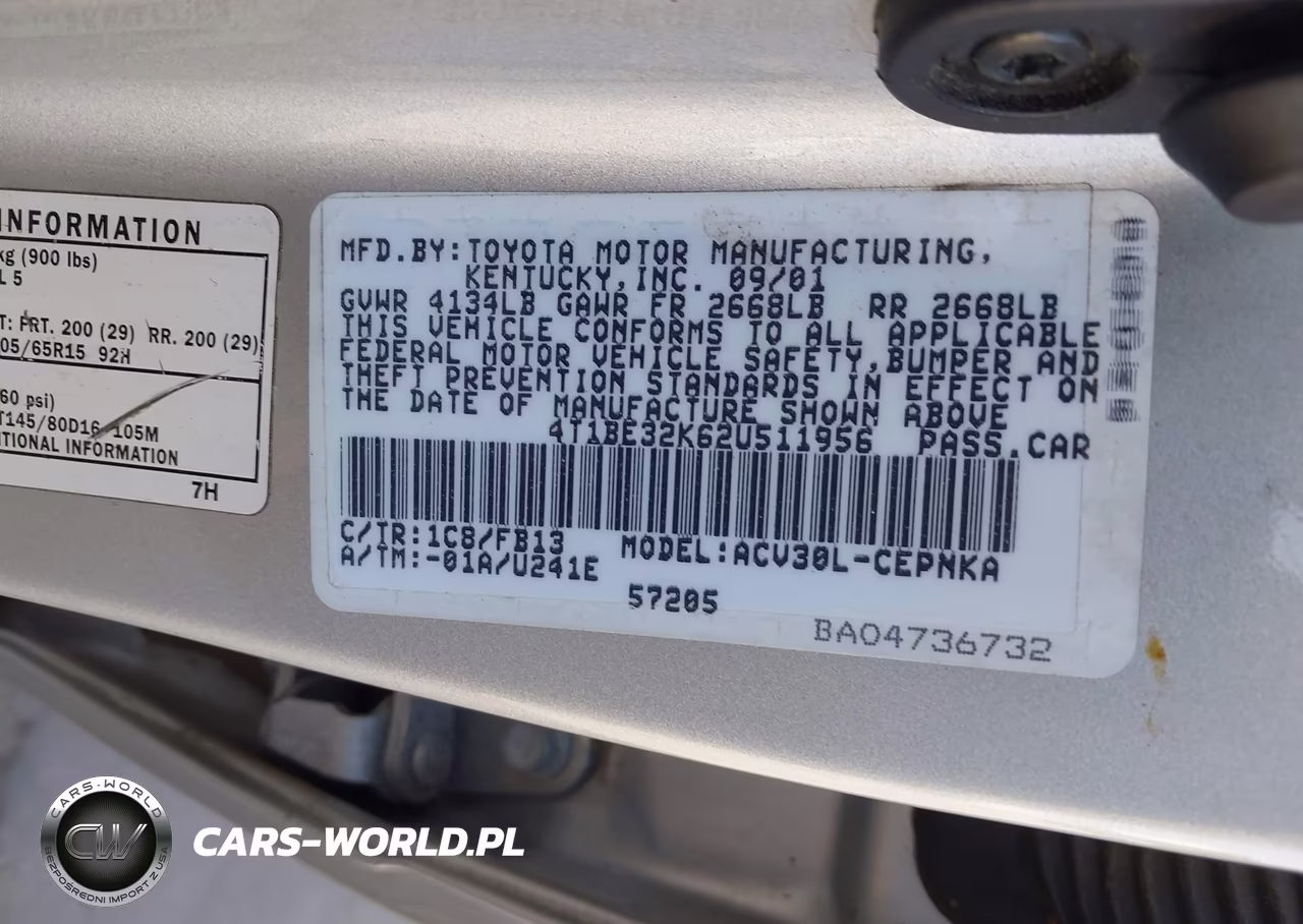 2002 Toyota Camry Le VIN:4T1BE32K62U511956 - 9
