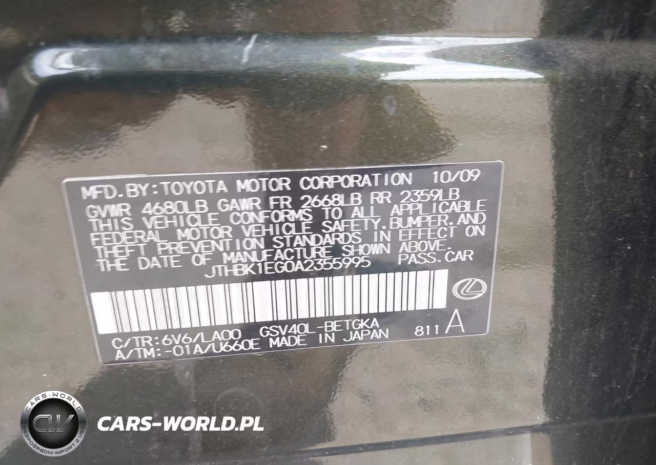 2010 Lexus Es 350 VIN:JTHBK1EG0A2355995 - 9
