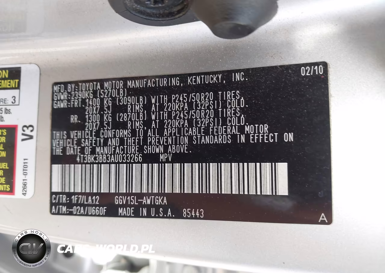 2010 Toyota Venza Base V6 VIN:4T3BK3BB3AU033266 - 9
