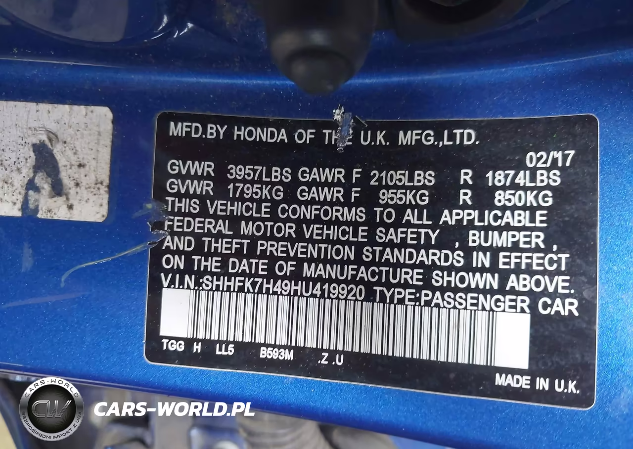 2017 Honda Civic Sport VIN:SHHFK7H49HU419920 - 9