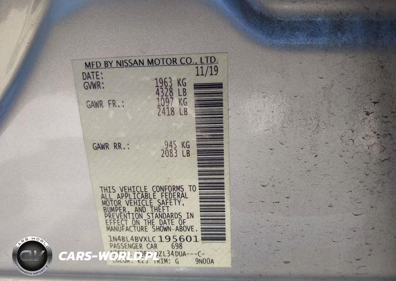 2020 Nissan Altima S Fwd VIN:1N4BL4BVXLC195601 - 9