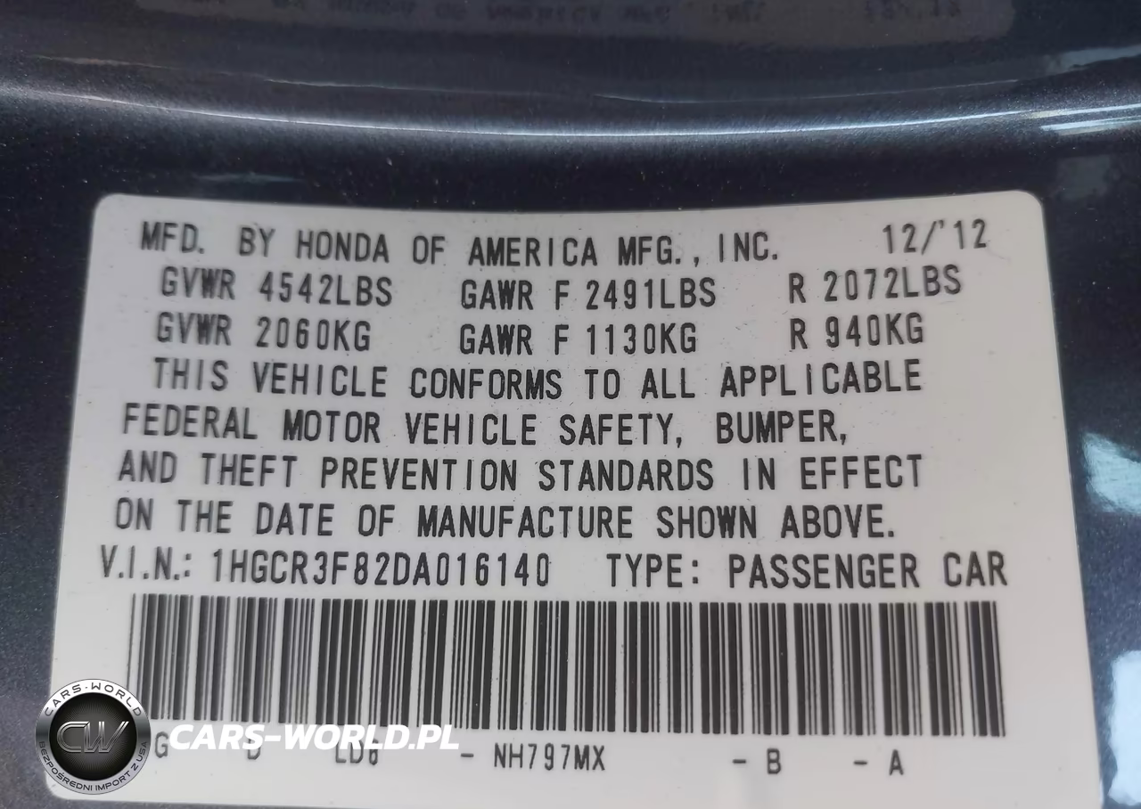 2013 Honda Accord Ex-L V-6 VIN:1HGCR3F82DA016140 - 9