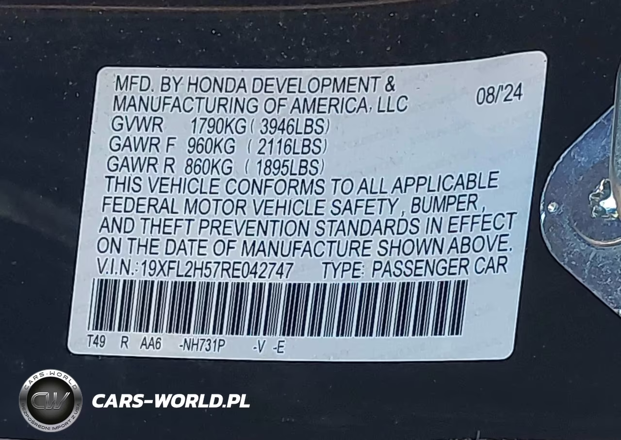 2024 Honda Civic Lx VIN:19XFL2H57RE042747 - 9