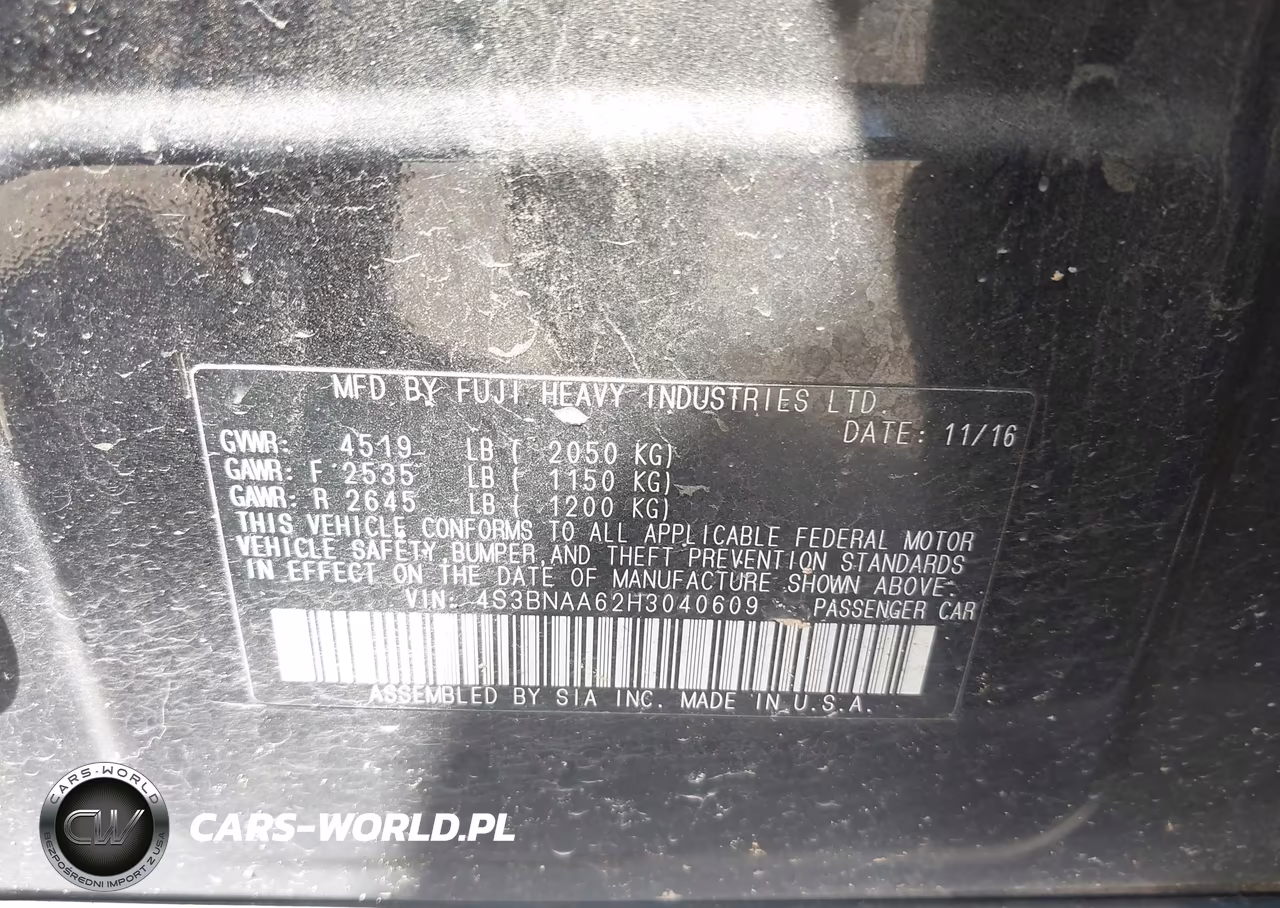 2017 Subaru Legacy 2.5I VIN:4S3BNAA62H3040609 - 9