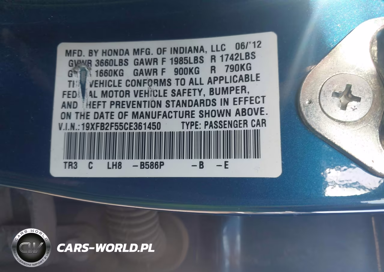 2012 Honda Civic Lx VIN:19XFB2F55CE361450 - 9