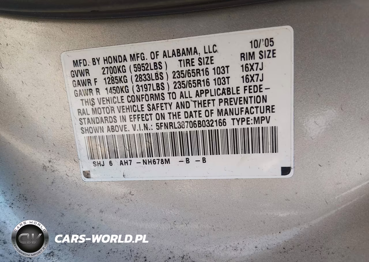 2006 Honda Odyssey Ex-L VIN:5FNRL38706B032166 - 9