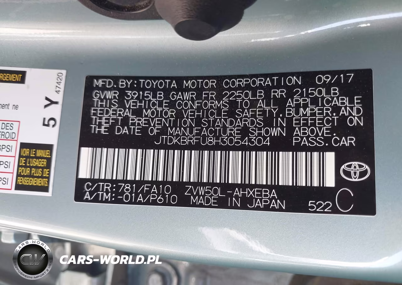 2017 Toyota Prius VIN:JTDKBRFU8H3054304 - 9
