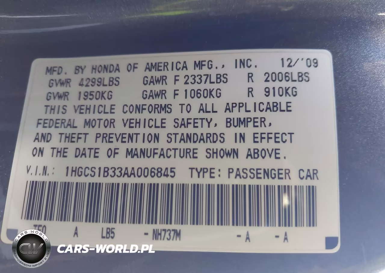 2010 Honda Accord 2.4 Lx-S VIN:1HGCS1B33AA006845 - 9