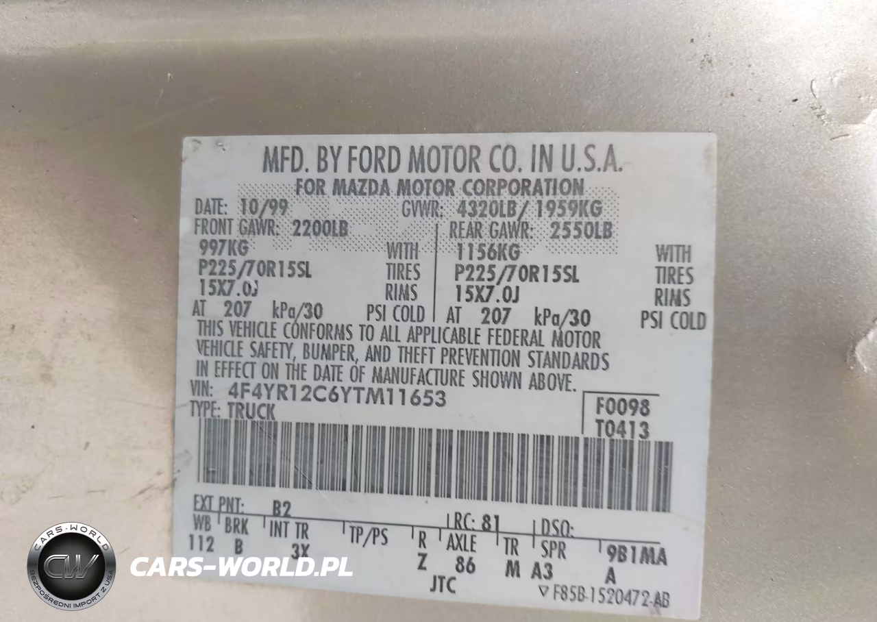 2000 Mazda B2500 Se-Sx VIN:4F4YR12C6YTM11653 - 8
