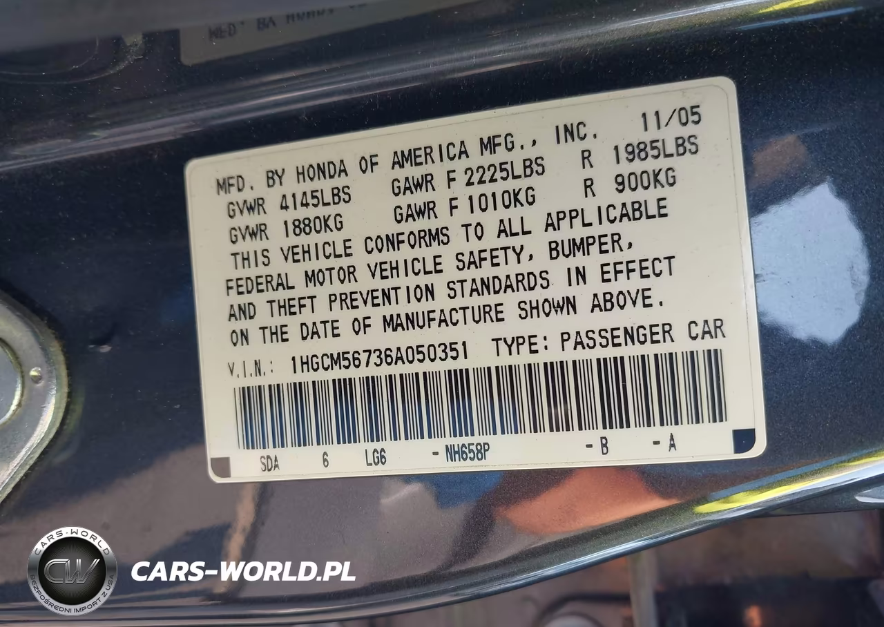 2006 Honda Accord 2.4 Ex VIN:1HGCM56736A050351 - 9