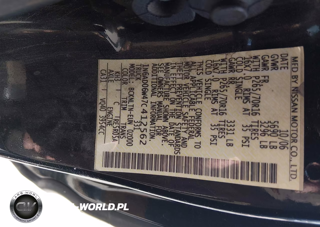 2007 Nissan Frontier Se VIN:1N6AD06W47C412562 - 9