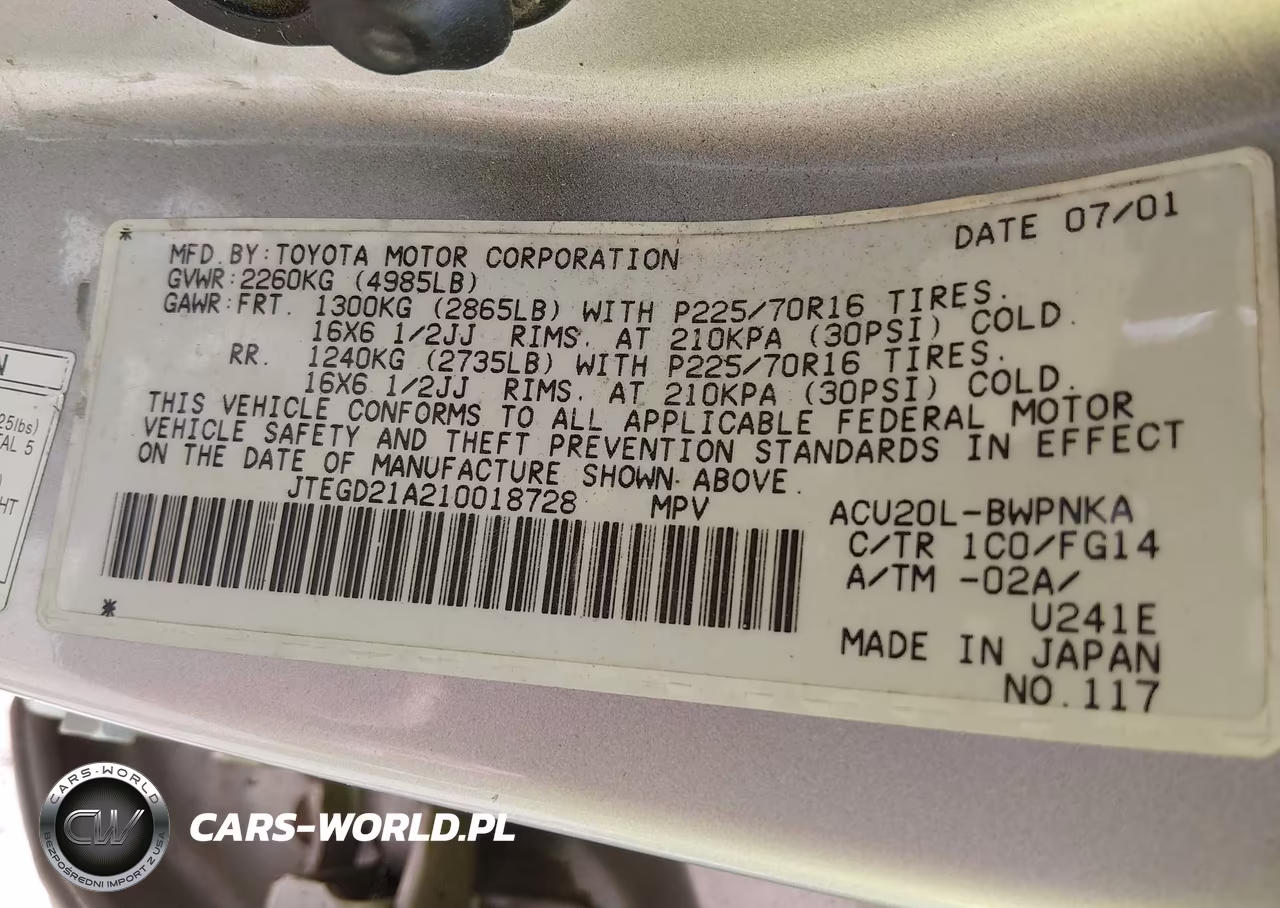2001 Toyota Highlander VIN:JTEGD21A210018728 - 9