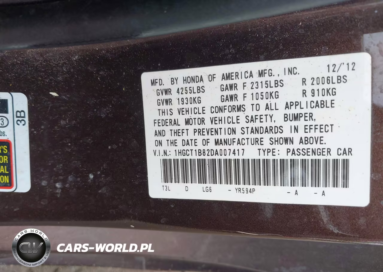 2013 Honda Accord Ex-L VIN:1HGCT1B82DA007417 - 9