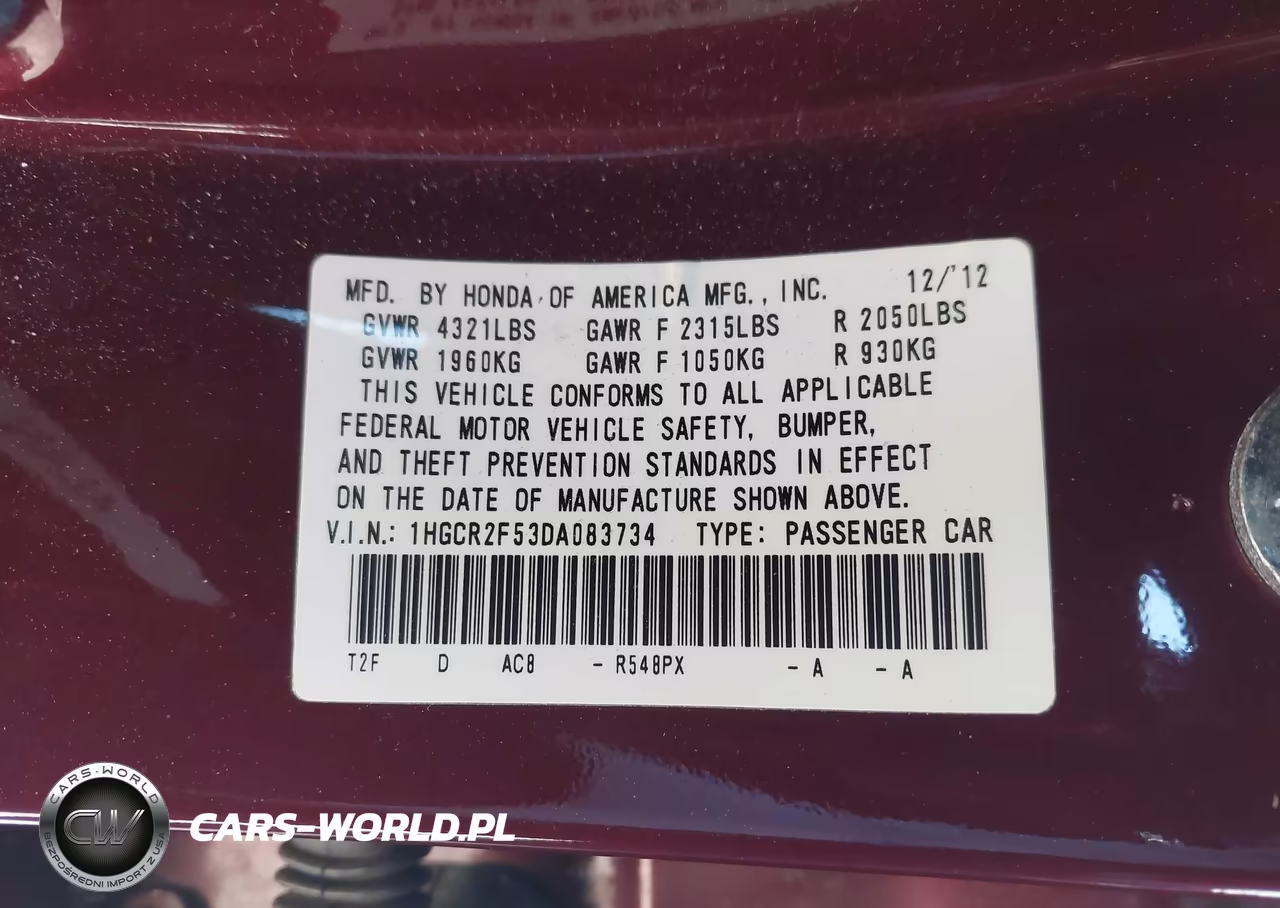 2013 Honda Accord Sport VIN:1HGCR2F53DA083734 - 9