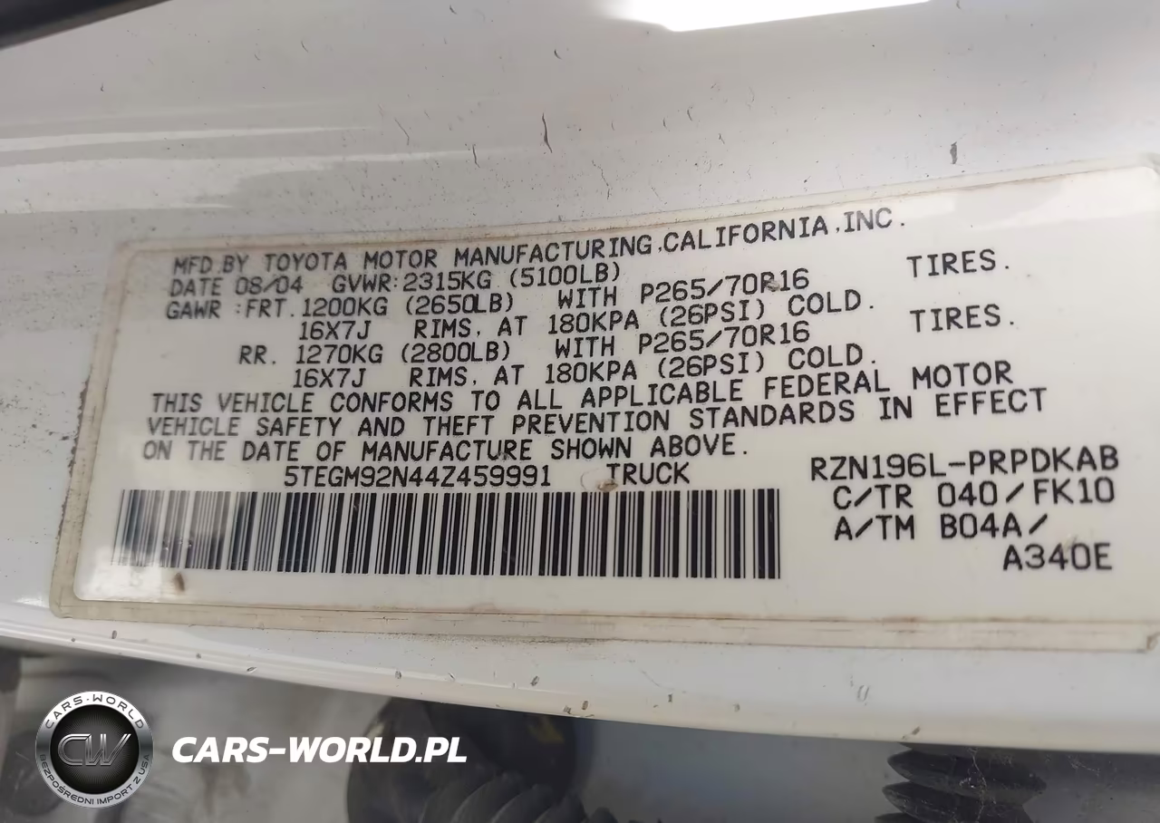 2004 Toyota Tacoma Prerunner VIN:5TEGM92N44Z459991 - 9