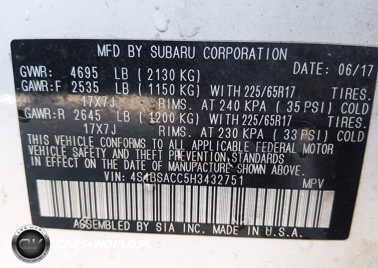 2017 Subaru Outback 2.5I Premium VIN:4S4BSACC5H3432751 - 9