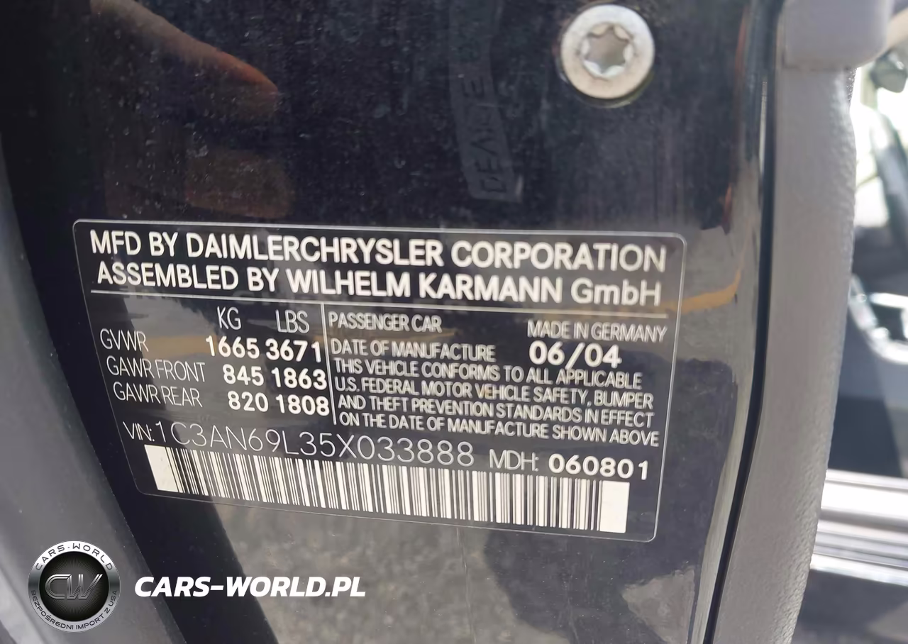 2005 Chrysler Crossfire Limited VIN:1C3AN69L35X033888 - 9