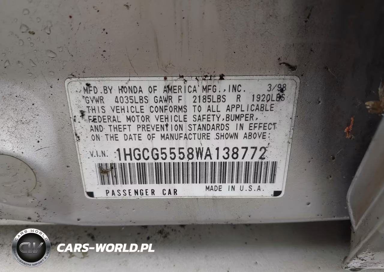 1998 Honda Accord Ex VIN:1HGCG5558WA138772 - 9