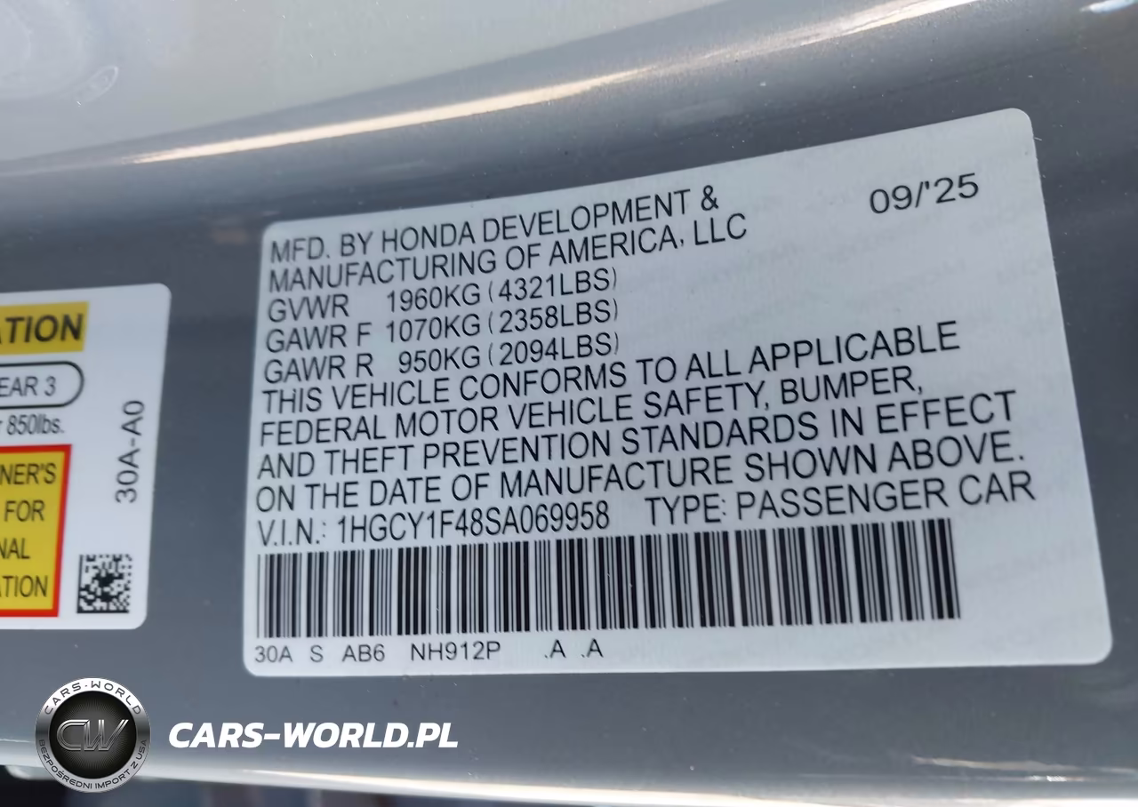 2025 Honda Accord Se VIN:1HGCY1F48SA069958 - 9