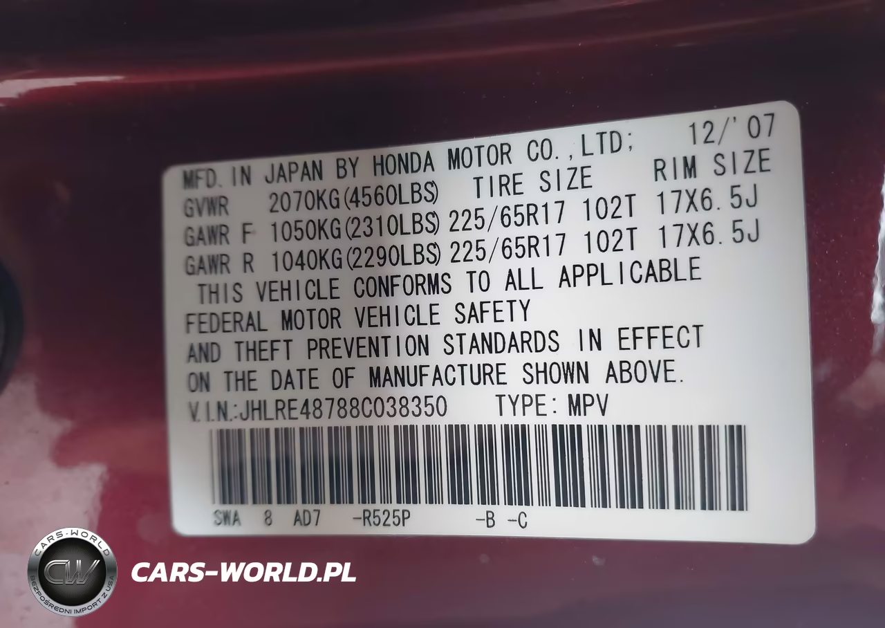 2008 Honda Cr-V Ex-L VIN:JHLRE48788C038350 - 9
